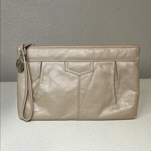Etna Tan Wristlet Clutch with Structured Design
